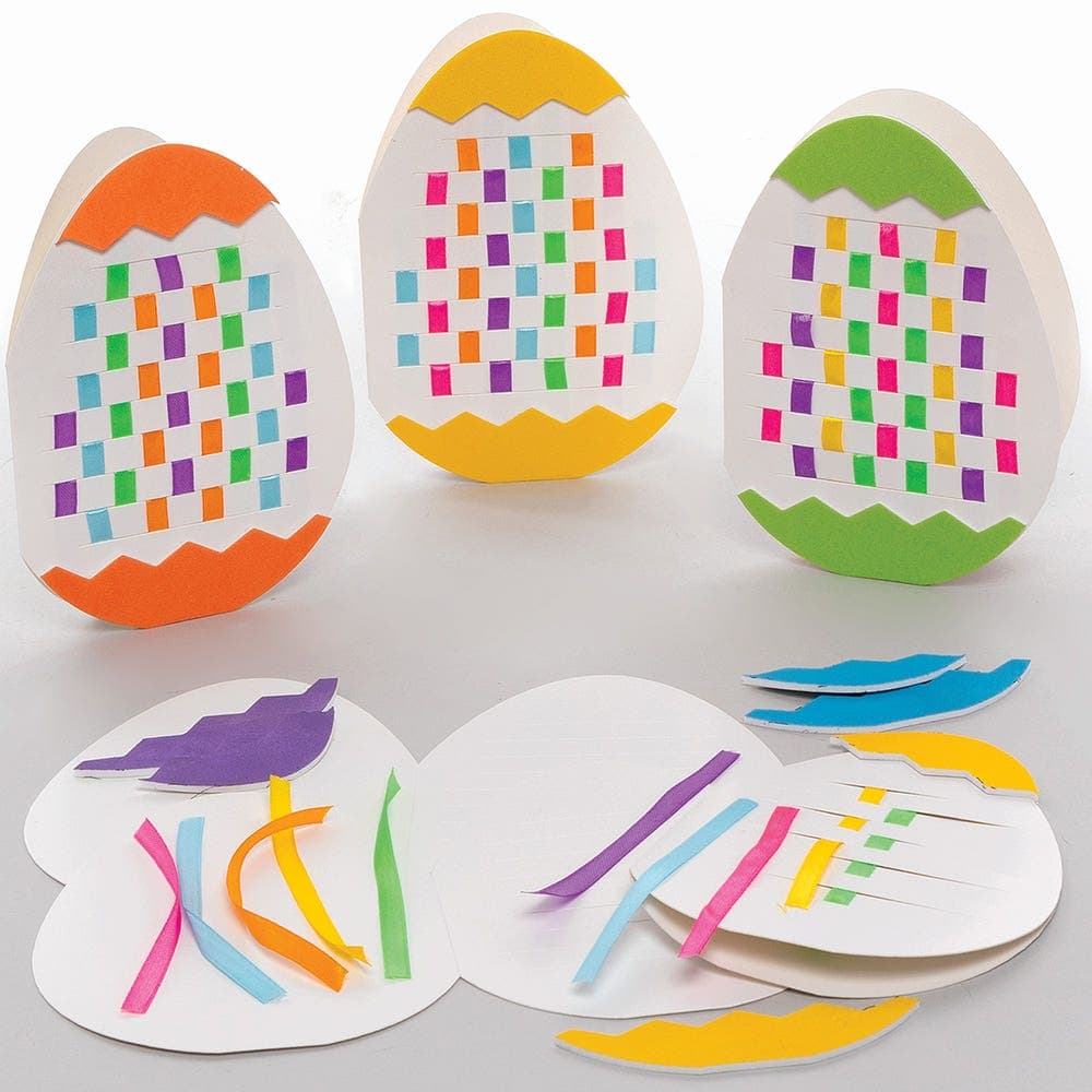 Easter Egg Rainbow Weaving Greeting Card Kits (Pack of 6) 6 Assorted Ribbon Colours, Instructions Included