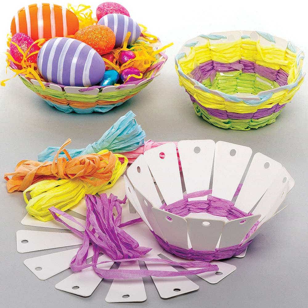 Pastel Basket Weaving Kits (Pack of 4) Sewing & Weaving Craft Kits 6 assorted pastel raffia colours - Pink, Yellow, Purple, Blue, Green & Orange
