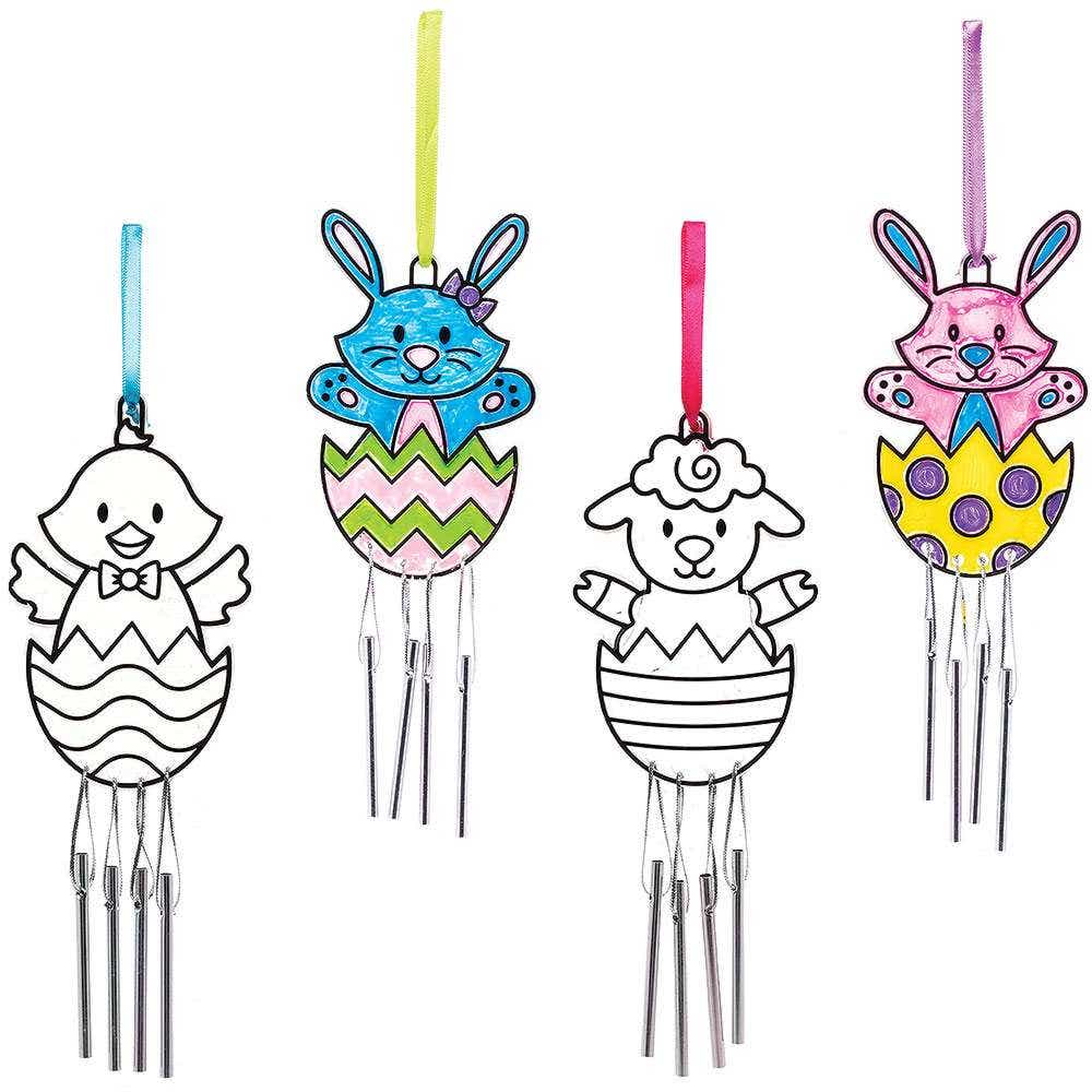 Easter Suncatcher Windchimes (Pack of 4) Chick, Bunny & Lamb Designs, Decorate Your Own, Chimes & Ribbon Pre-Strung