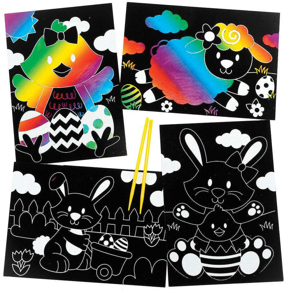 Easter Scratch Art Pictures (Pack of 8) Educational & Fun, Rainbow, Great For Kids, Tools Included