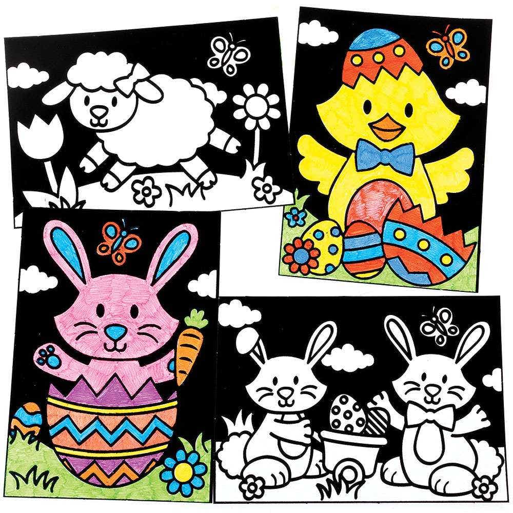 Easter Fuzzy Art Pictures (Pack of 10) Card Sheets With Velvet Outlines, Colour-in Crafts, 10 Assorted Designs