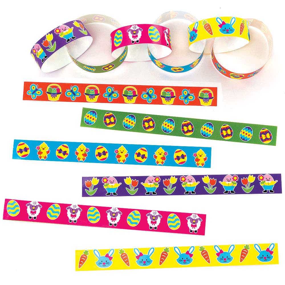 Easter Paper Chains (Pack of 300) 6 Assorted Colours & Designs, Decorations, No Glue Required