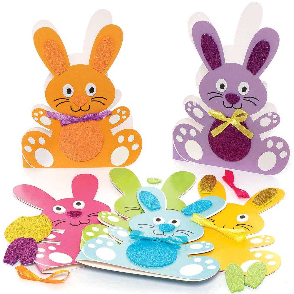 Easter Bunny Mix & Match Card Kits (Pack of 6) Foam Stickers & Envelope Inlcuded, 6 Assorted Designs & Colours