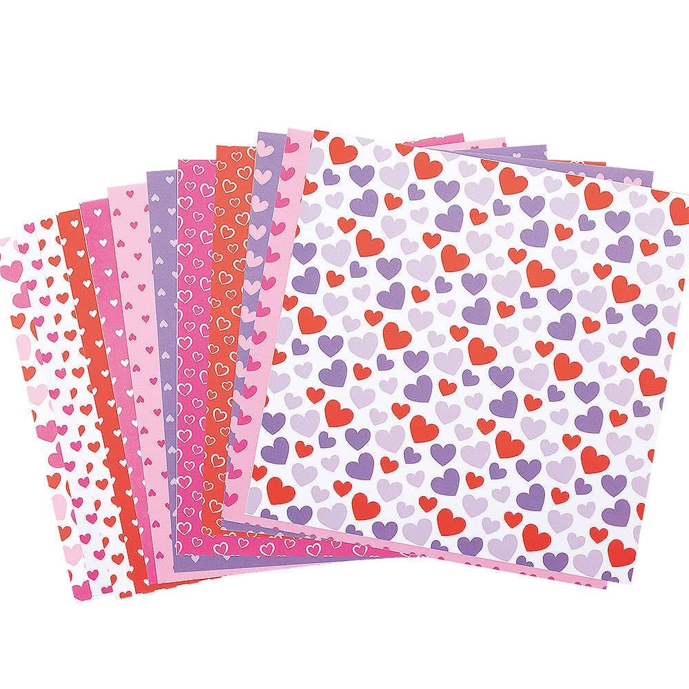 Heart Printed Paper Pack (Pack of 48) 12 Heart Designs, 203mm x 203mm, Art & Craft Supplies