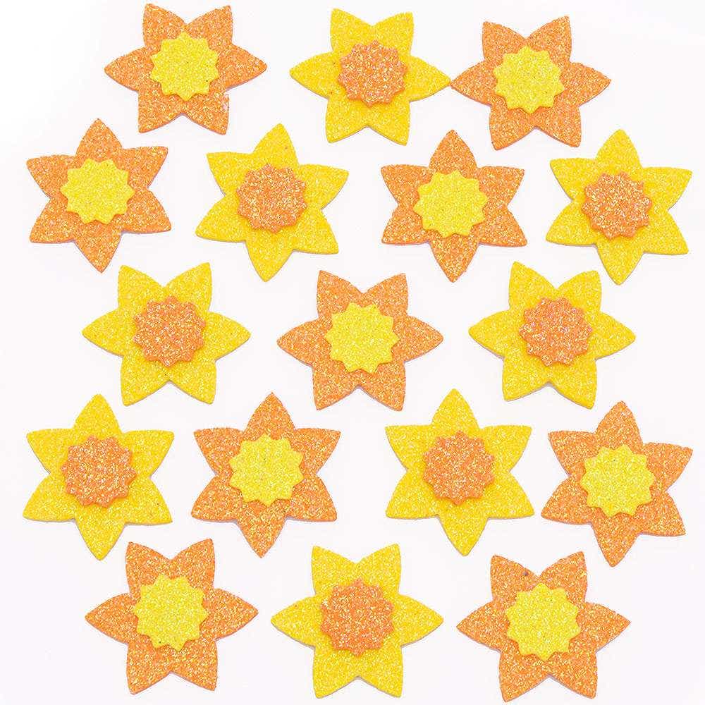 Daffodil Glitter Stickers (Pack of 120) Stickers 2 assorted colours - Yellow & Orange