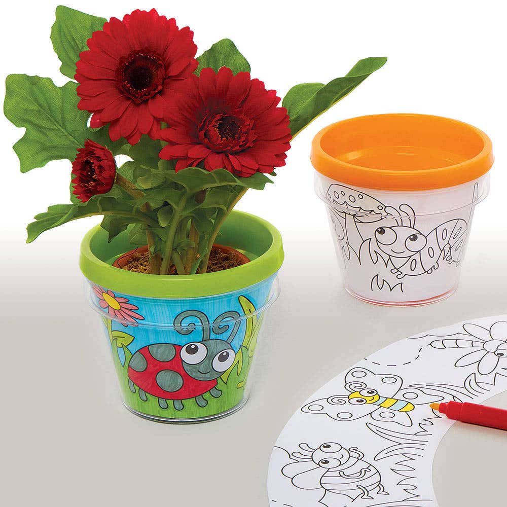 Insect Bug Colour-in Flowerpots (Pack of 2) Nature Craft Kits 2 flowerpot colours - Orange & Green