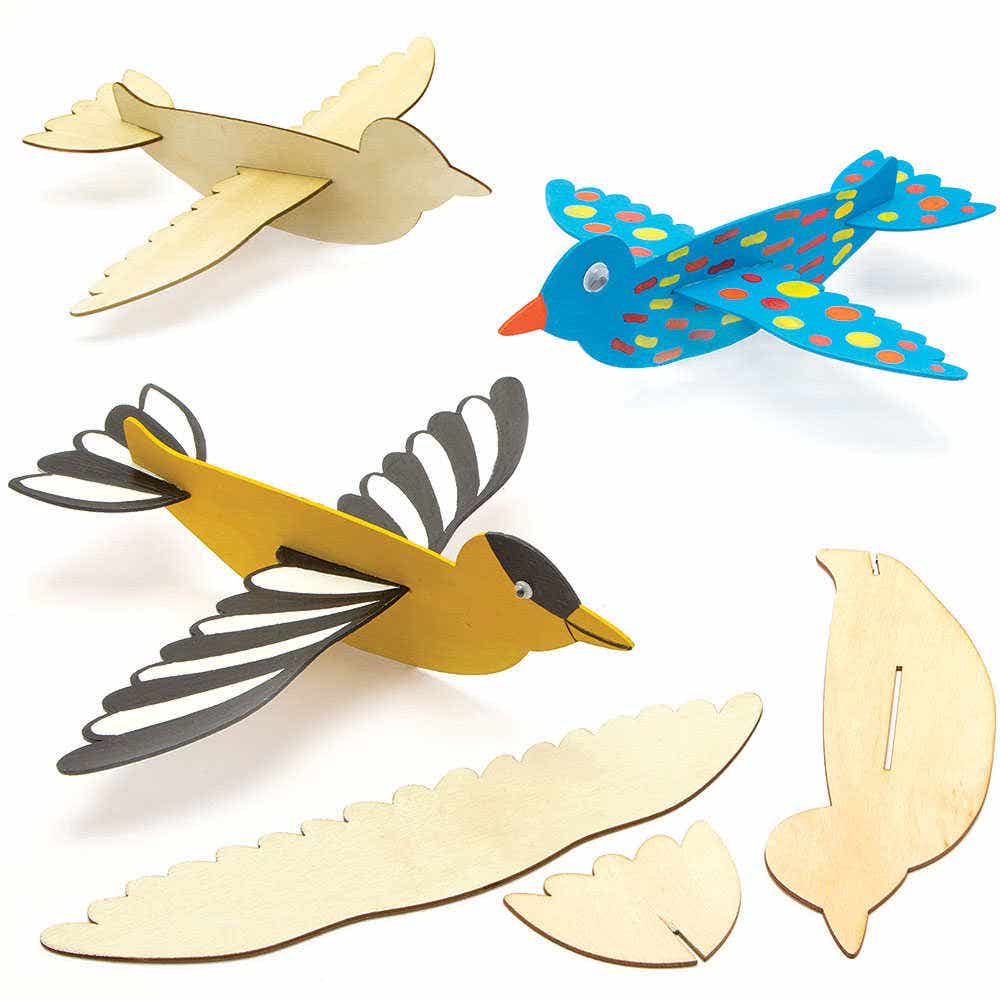 Bird Wooden Flying Plane Kits (Pack of 8) Easy To Assemble, 1 Glider Design 20cm Long, Thick Plywood