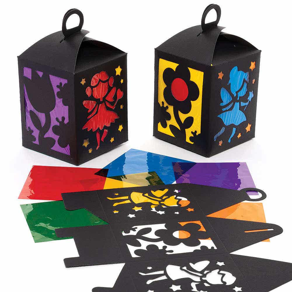 Fairy Stained Glass Lantern Kits (Pack of 4) Craft Kits For Kids 6 cellophane colours - Hot Pink, Pink, Yellow, Blue, Red & Purple