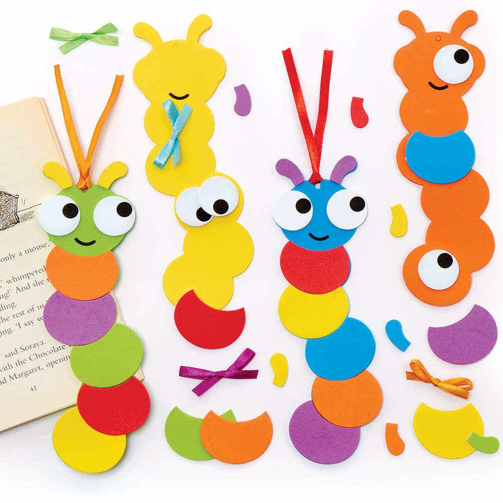 Rainbow Bookworm Mix & Match Bookmark Kits (Pack of 6), Decoration Craft Kits, Book Day Bookmarks