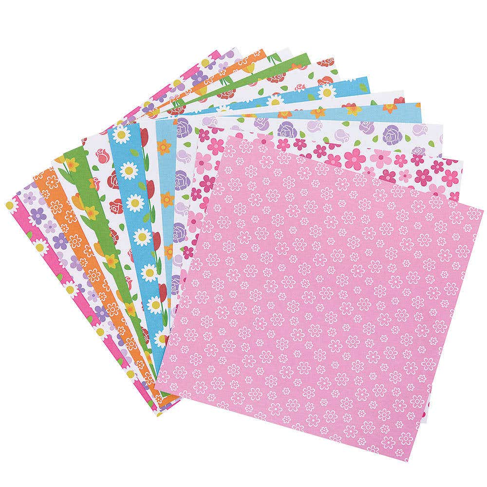 Flower Printed Paper Pack (Pack of 48) Paper & Card, 12 Flower Designs, 203mm x 203mm