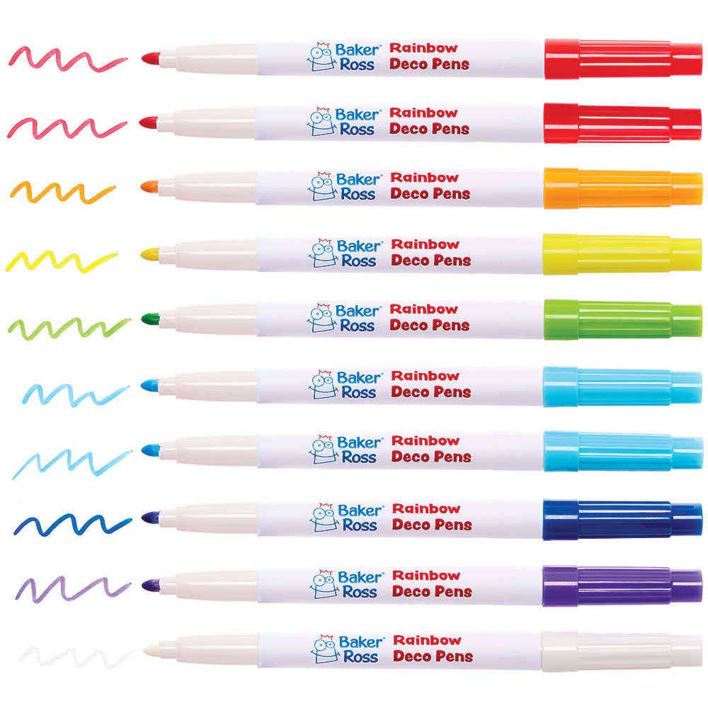 Rainbow Colours Multi-Purpose Deco Pens (Pack of 10) Art Supplies, Art Materials 8 assorted - Red, Orange, Yellow, Green, Blue, Violet, Indigo & White