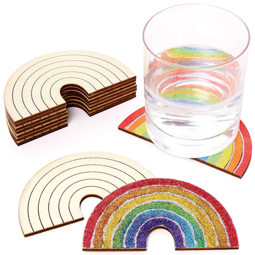 Rainbow Wooden Coasters (Pack of 10) Decoration Craft Kits