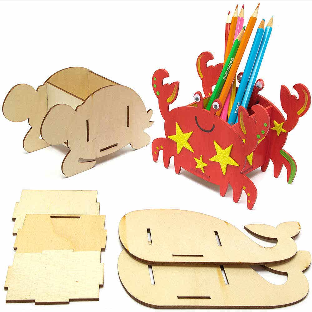 Whale, Turtle & Crab Wooden Pen Pot Kits (Pack of 3) Art Craft Kits