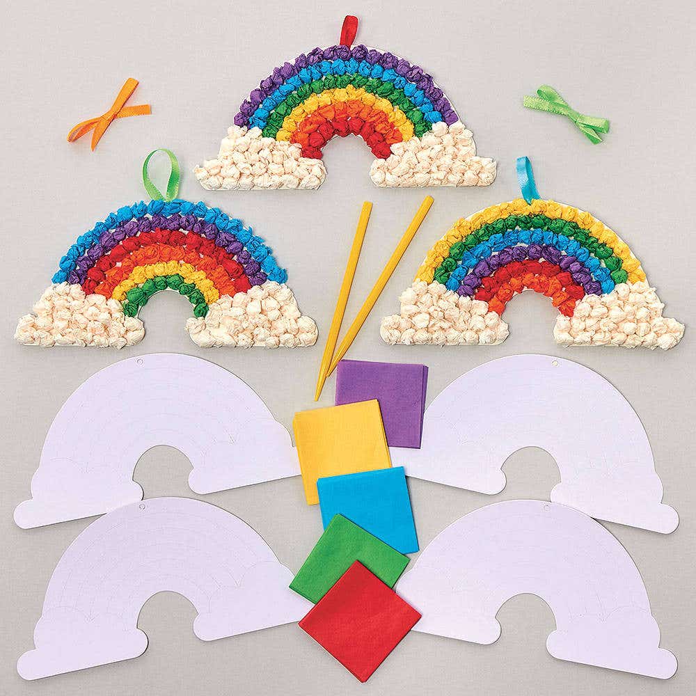Rainbow Tissue Paper Craft Kits (Pack of 5) 7 Assorted Tissue Paper Colours, Self-Adhesive Card & Hanging Ribbon Included