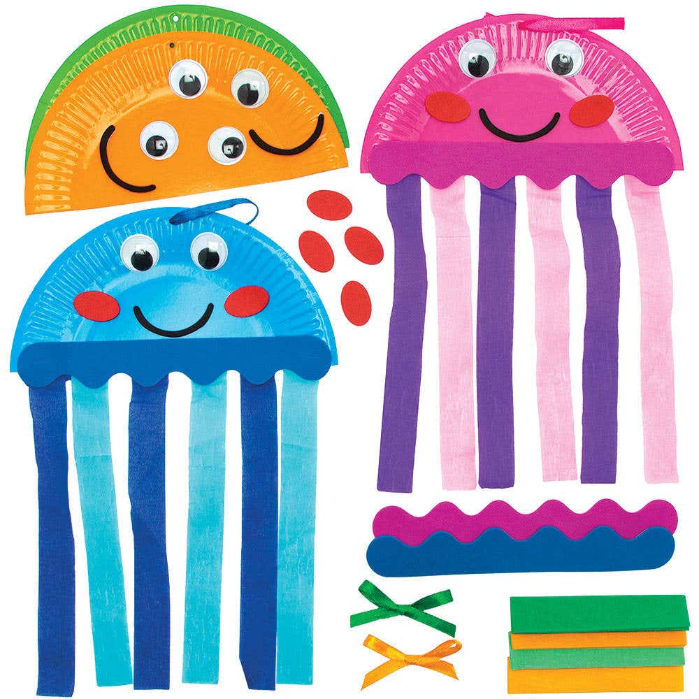 Jellyfish Plate Decoration Kits (Pack of 4) All-In-One Crafts, Approx. 26cm Long, 4 Assorted Designs