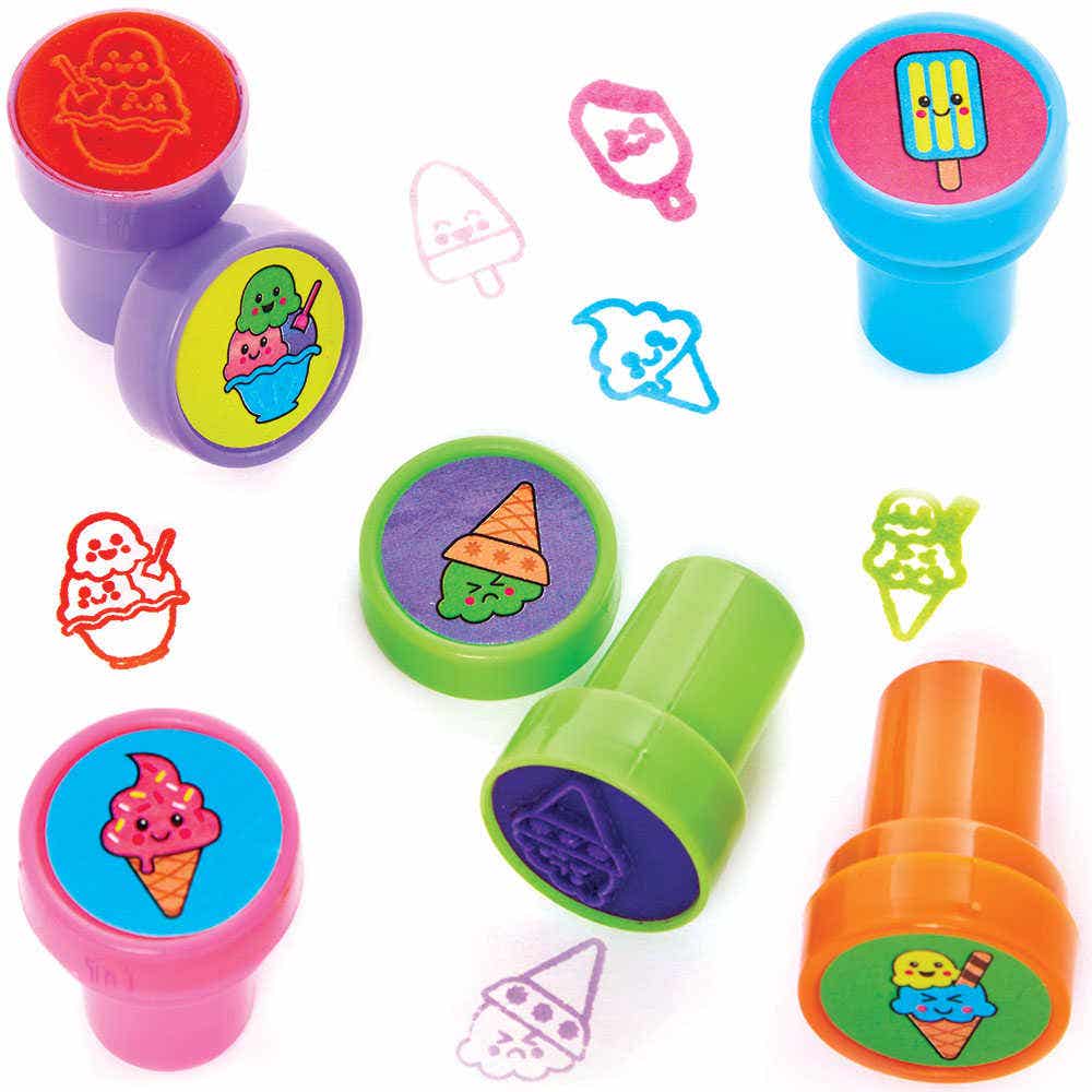 Ice Cream Self-Inking Stampers (Pack of 10) Small Toys 5 assorted ink colours - Blue, Pink, Orange, Green & Purple