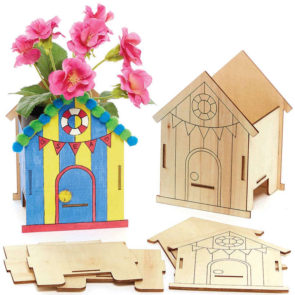 Beach Hut Wooden Flowerpot Kits (Pack of 3) Nature Craft Kits