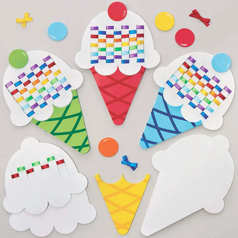 Rainbow Ice Cream Weaving Kits (Pack of 6) 7 Assorted Ribbon Colours, Size 14.5cm, Beginners Weaving Kits