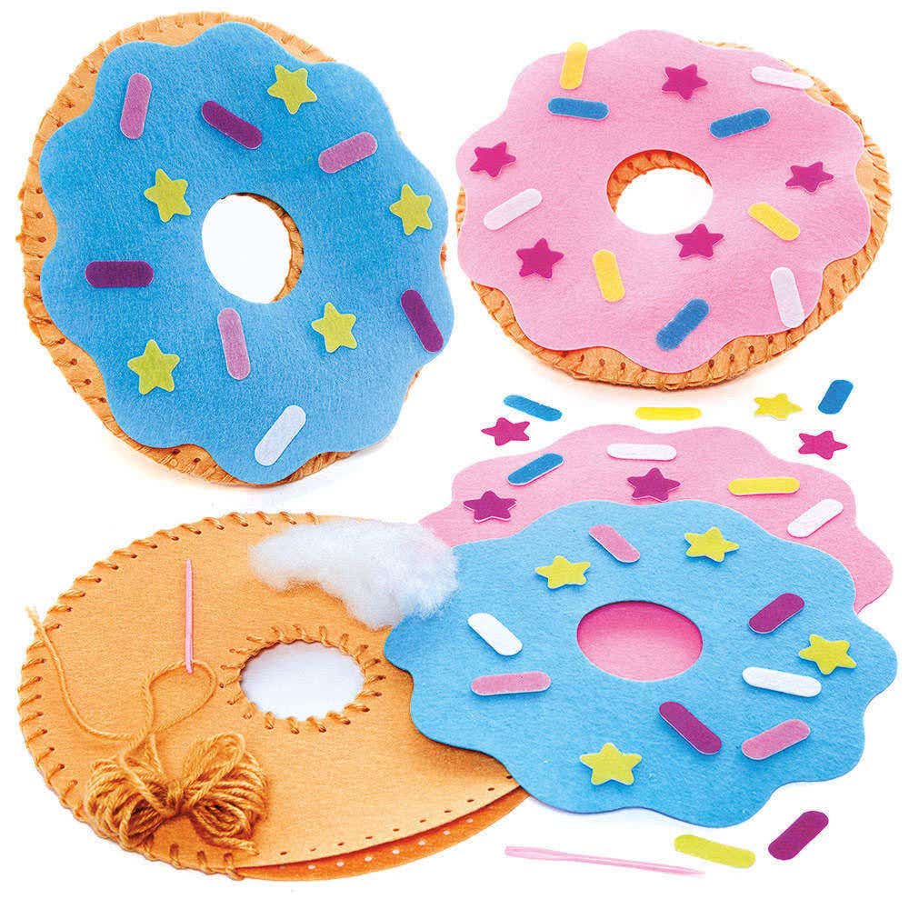 Doughnut Cushion Sewing Kits (Pack of 2) Sewing & Weaving Craft Kits, 2 Assorted Designs, 20cm Diameter