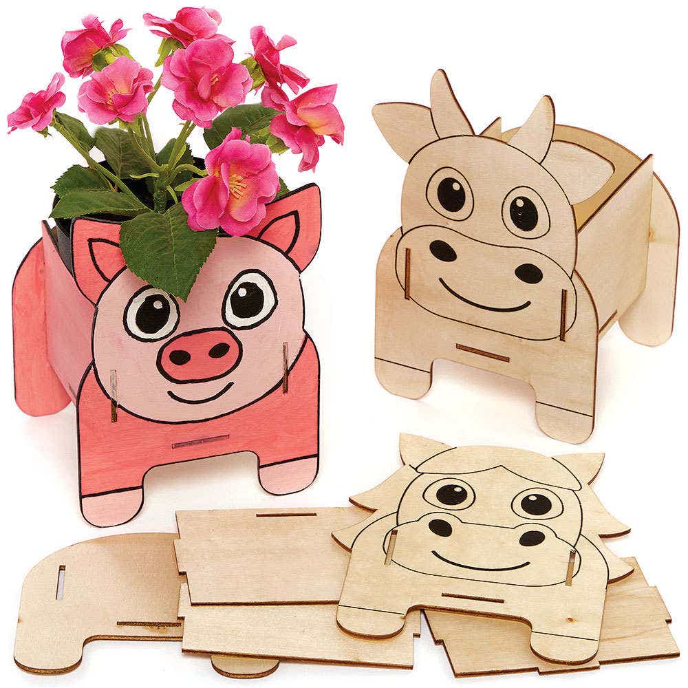 Horse, Pig & Cow Wooden Flowerpot Kits (Pack of 3) Nature Craft Kits