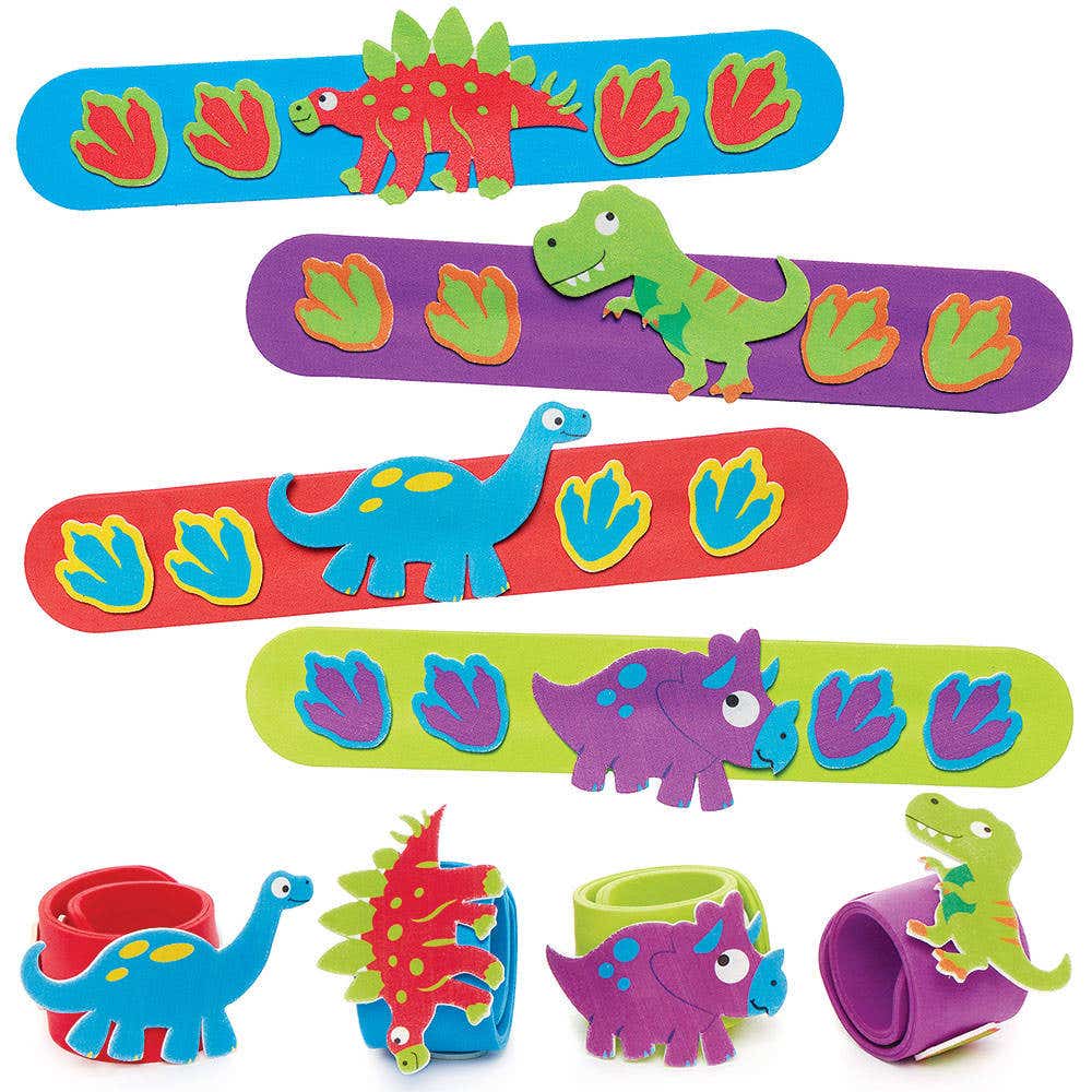 Dinosaur Snap-on Bracelet Kits (Pack of 4) Jewellery, 4 Assorted Bracelet Colours - Red, Green, Blue & Purple