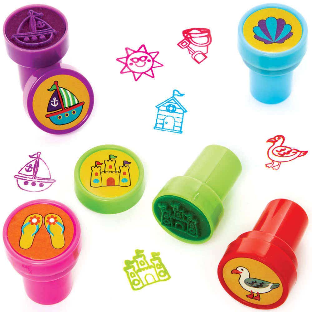 Seaside Self-inking Stampers  (Pack of 10) Small Toys 5 assorted ink colours - Red, Blue, Pink, Green & Purple