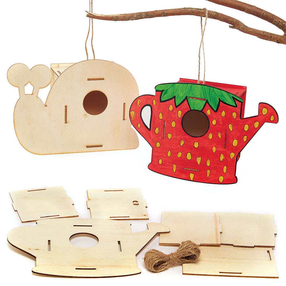 Snail & Watering Can Wooden Bird House Kits (Pack of 2) Nature Craft Kits