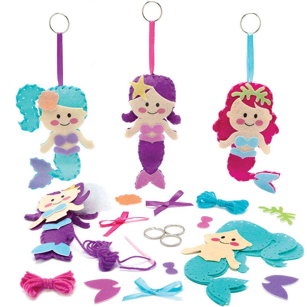 Mermaid Keyring & Bag Dangler Sewing Kits (Pack of 3) Sewing & Weaving Craft Kits