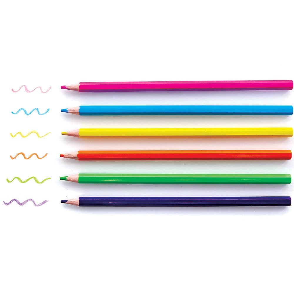 Neon Colouring Pencils (Per 2 boxes) Drawing 6 assorted neon colours per box - Pink, Yellow, Green, Orange, Blue & Purple