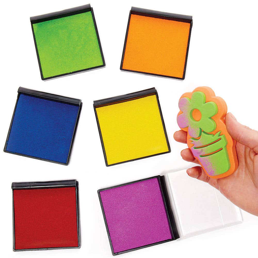 Rainbow Colours Ink Stamp Pads (Pack of 6) Art Supplies, Art Materials 6 assorted colours - Red, Orange, Green, Yellow, Indigo & Violet