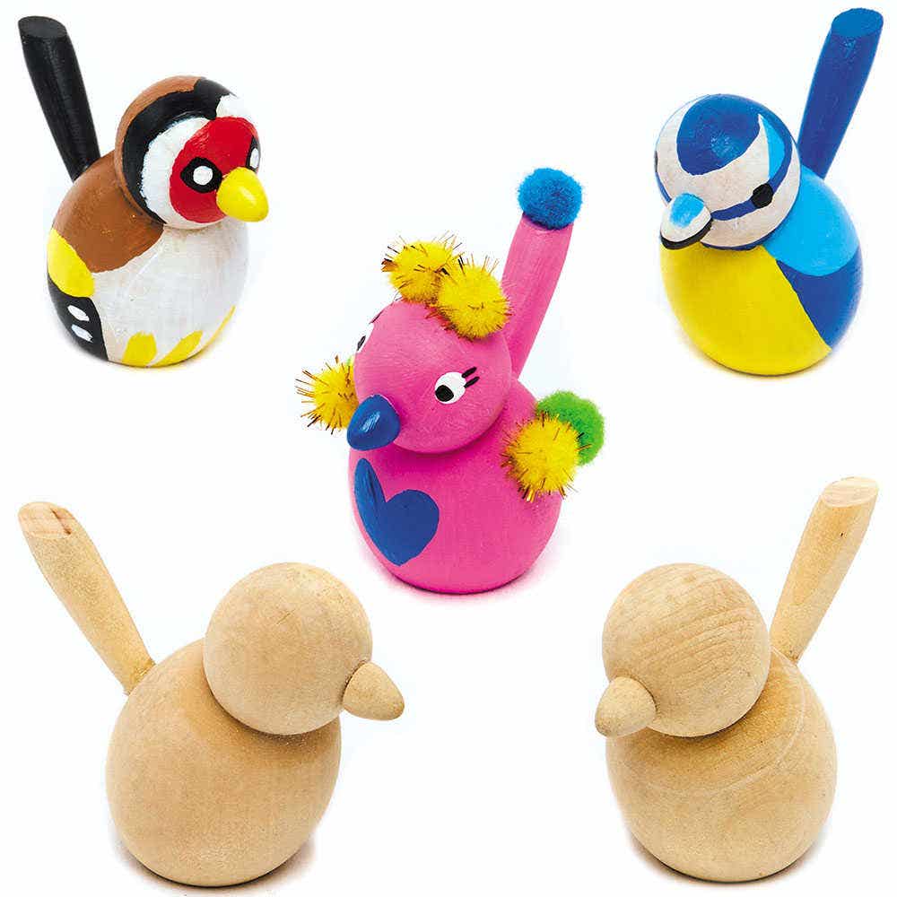 Blank Mini Wooden Birds (Pack of 6) Natural Crafts, Decorate Your Own, Height Approx. 6cm