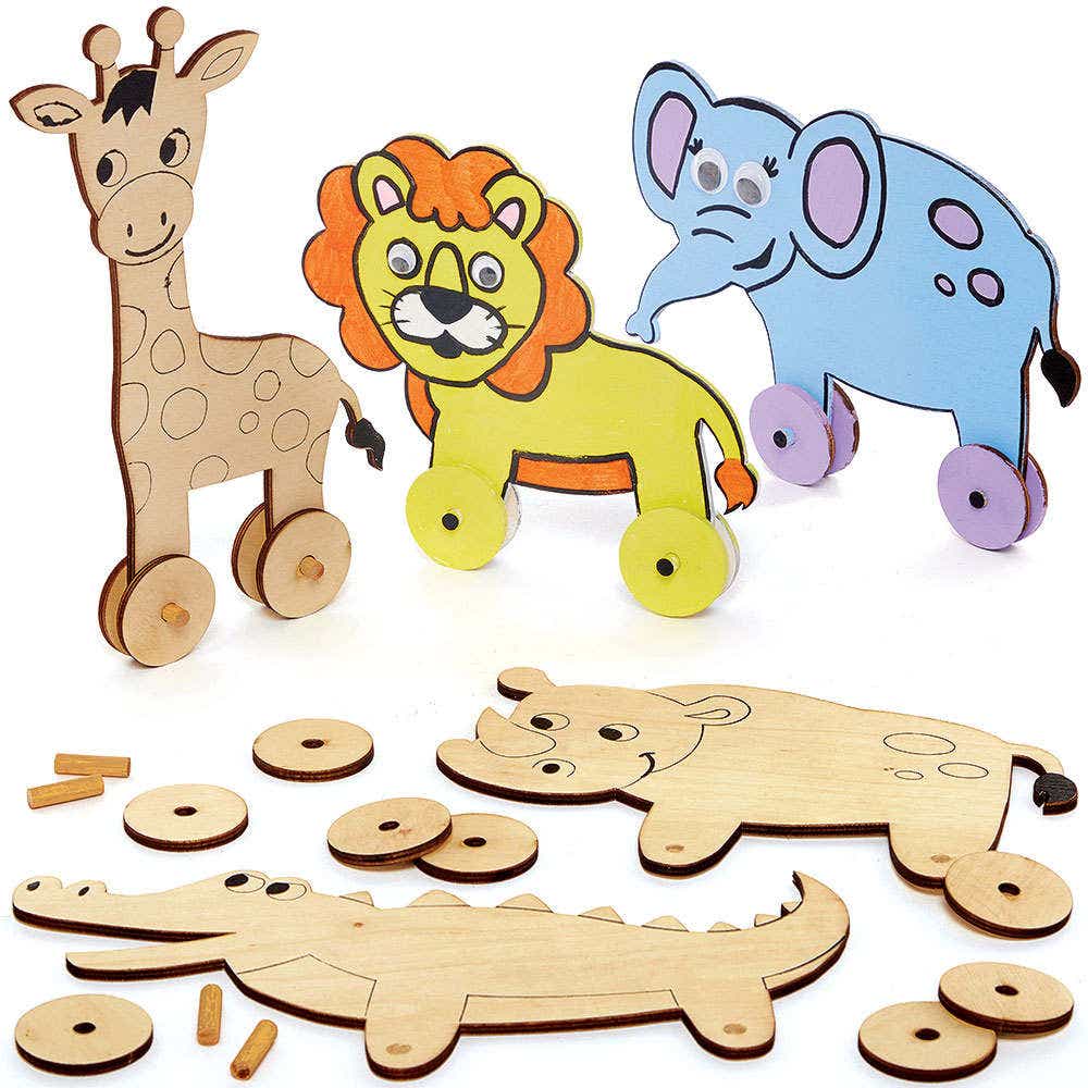Jungle Animal Wooden Racer Kits (Pack of 5) Pocket Money Toys