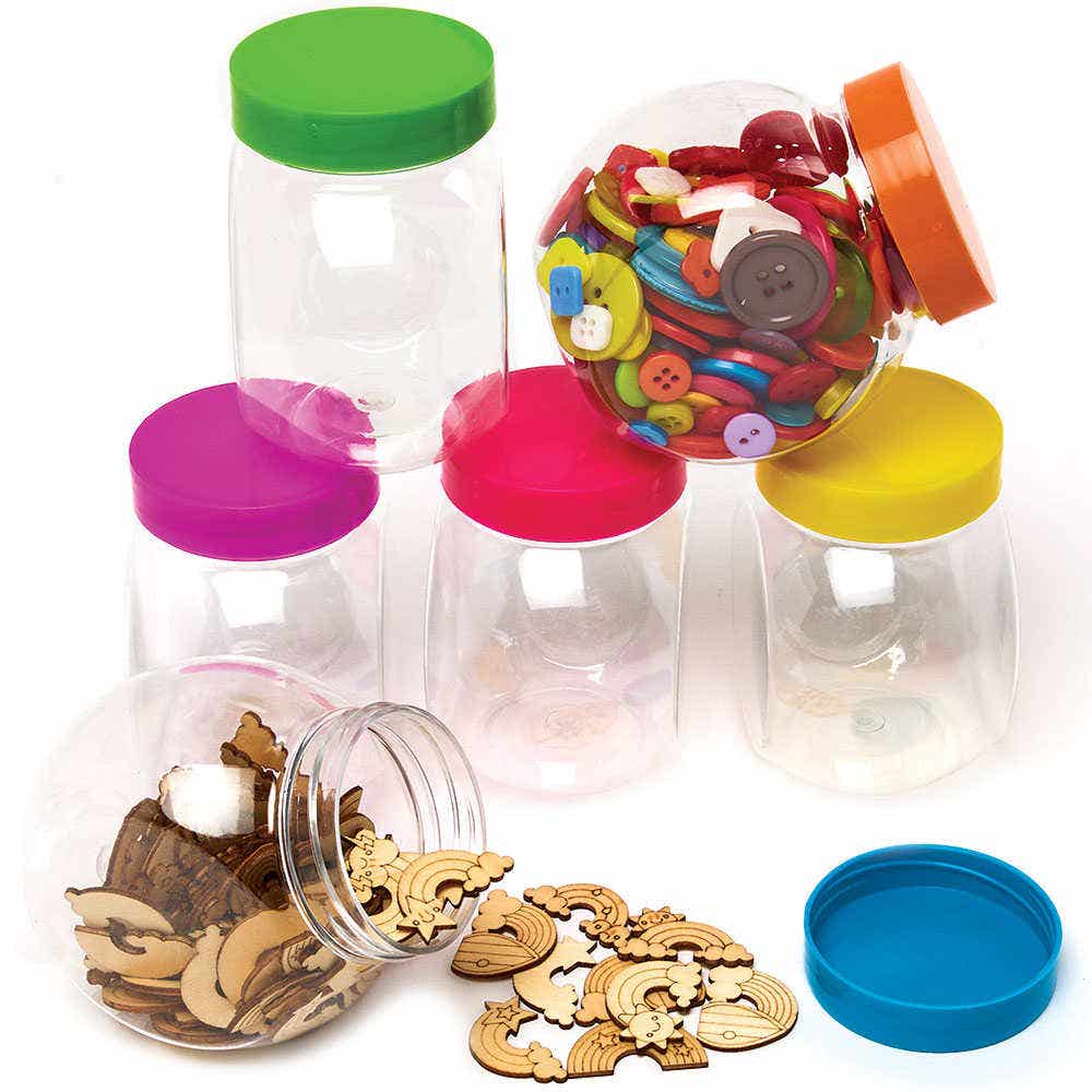 Small Coloured Storage Jars (Pack of 6) 7.5cm High X 8cm Diameter, Screw Lid In 6 Colours, Craft Storage