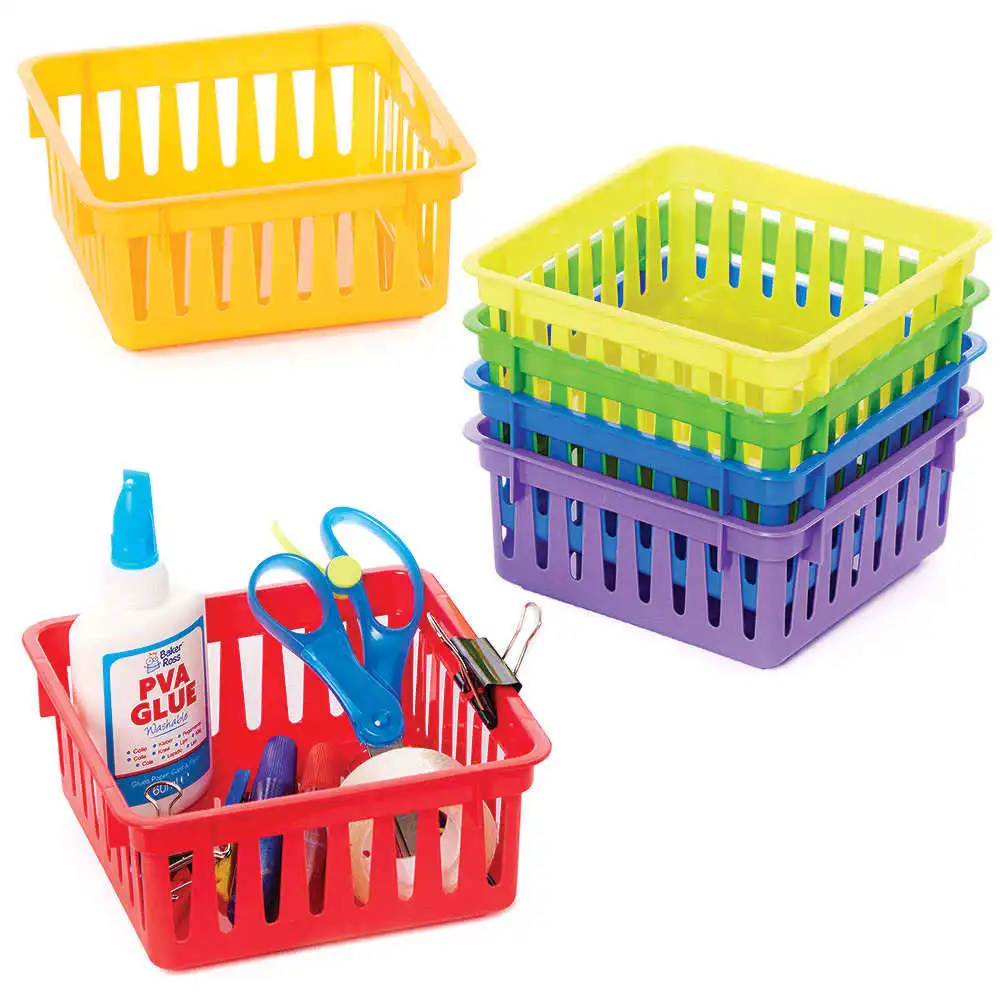 Rainbow Colours Plastic Baskets (Pack of 6) Craft Storage 6 assorted colours - Yellow, Orange, Red, Purple, Green & Blue
