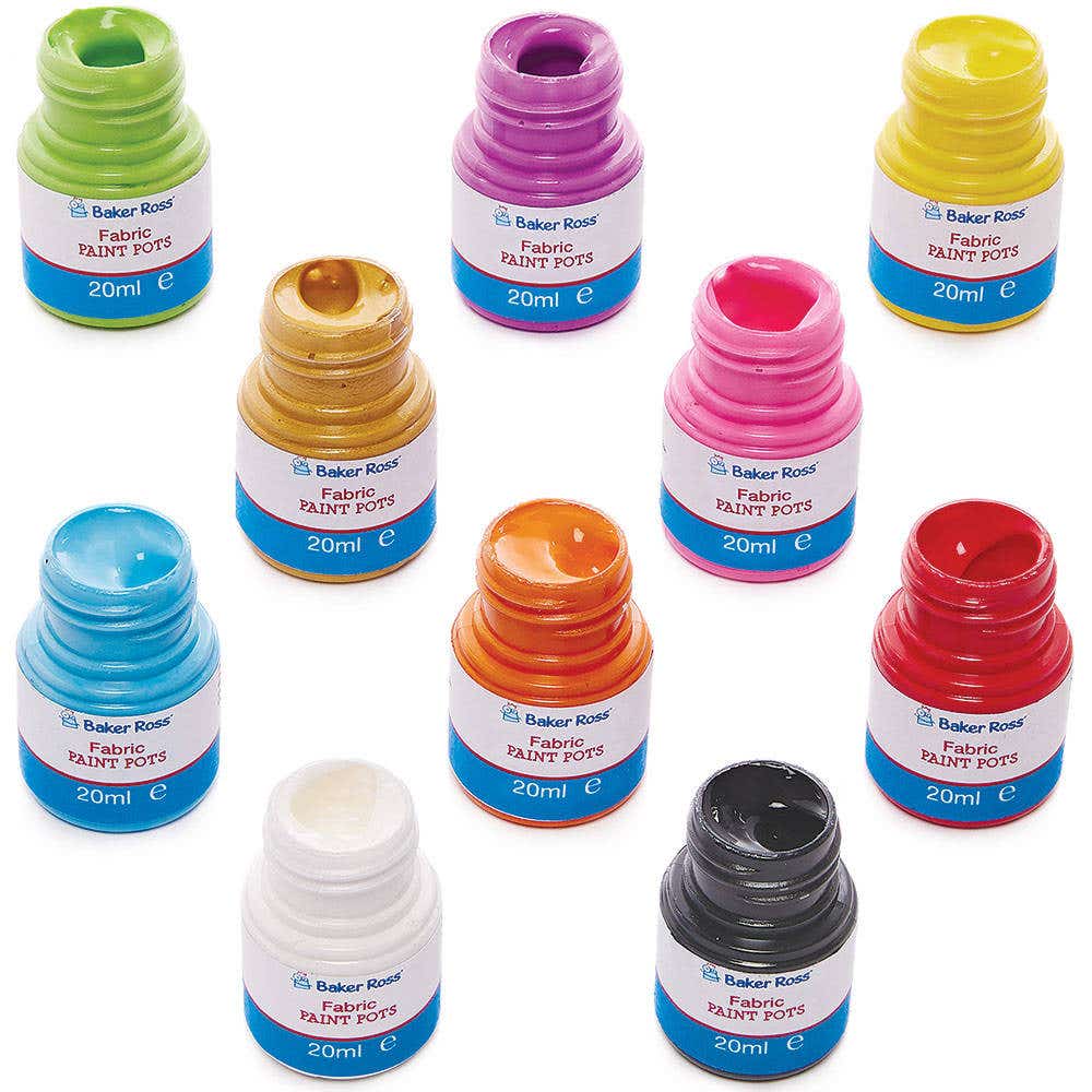 Fabric Paint Pots Bumper Pack (Box of 10) Range Of Colours, Water Resistant, 20ml Per Pot