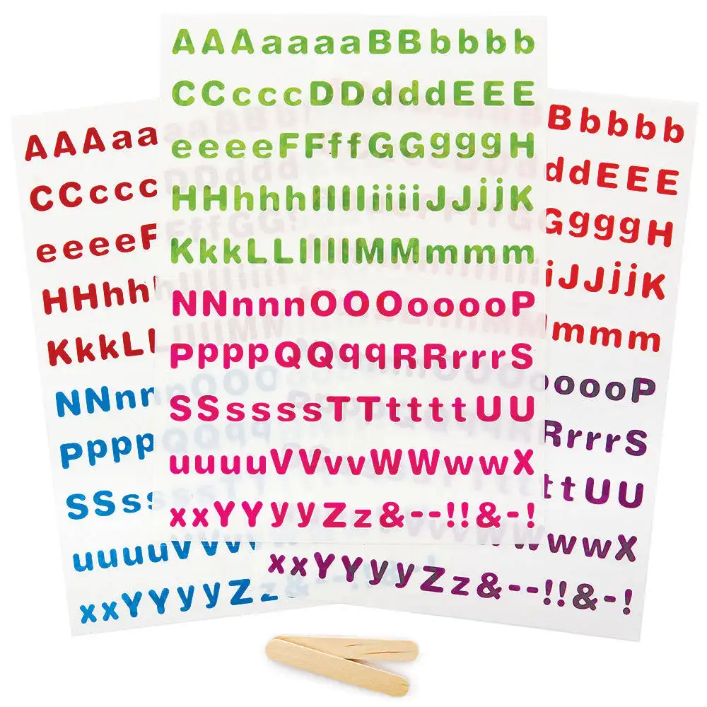 Letter Transfers (Pack of 425) Stickers 6 assorted colours - Red, Blue, Green, Pink, Orange & Purple