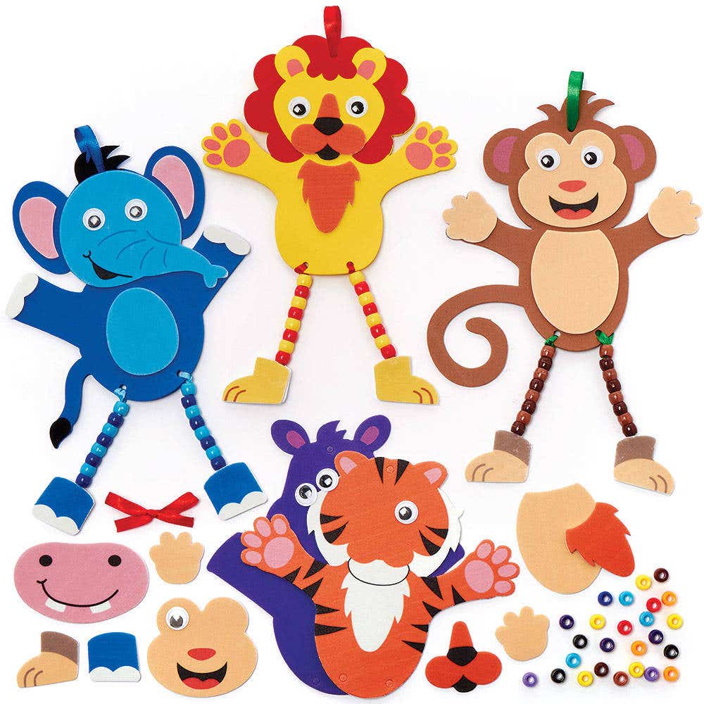 Jungle Animal Dangly Leg Kits (Pack of 5) Decoration Craft Kits