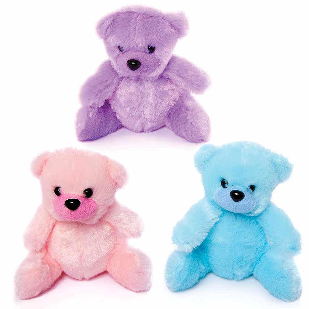 Teddy Bear Plush Pals (Pack of 3) Soft & Sensory Toys 3 assorted colours - Pink, Blue & Purple