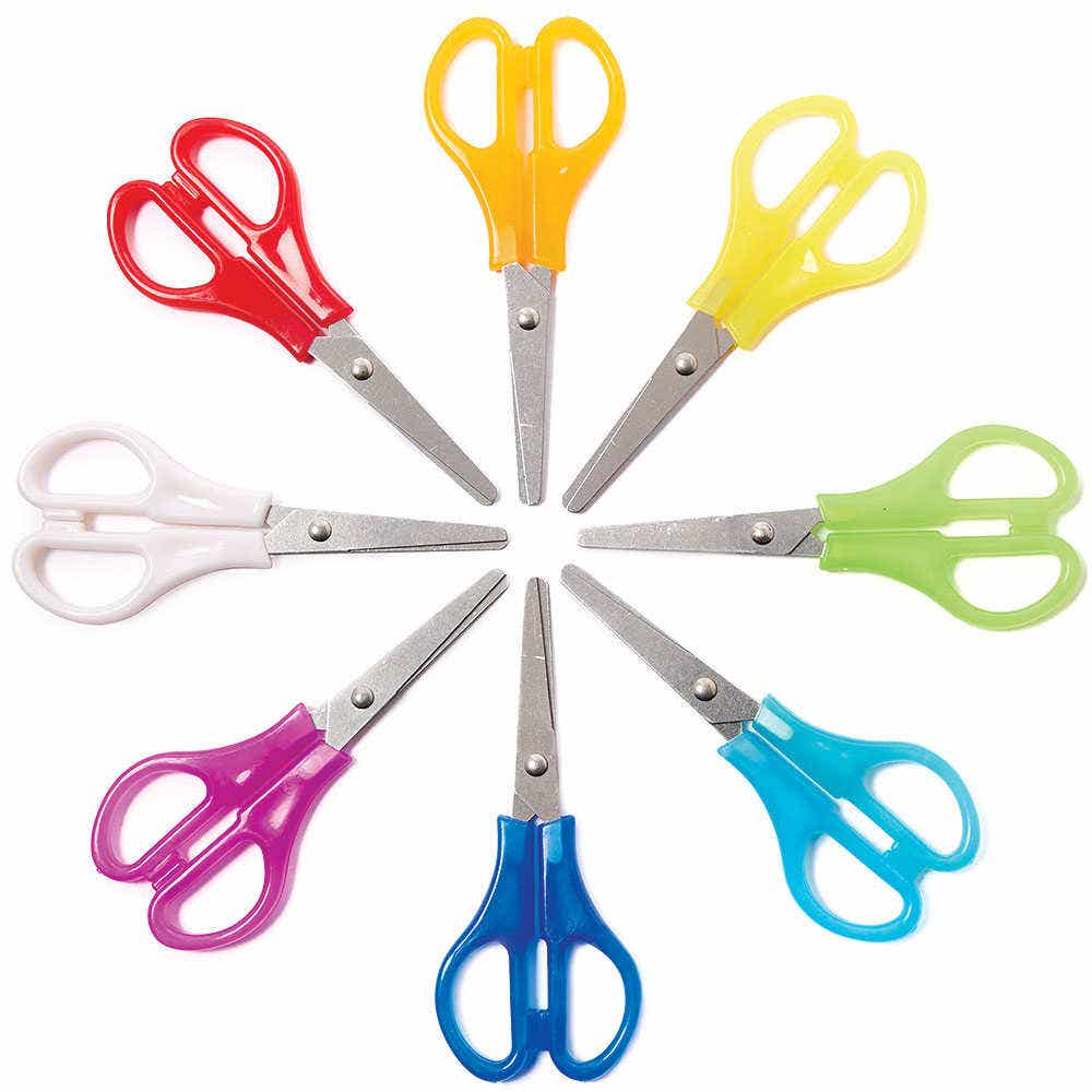 Rainbow Coloured Scissors (Pack of 8) Art Supplies, Art Materials, 8 Assorted Colours, Designed For Right-Handed Users