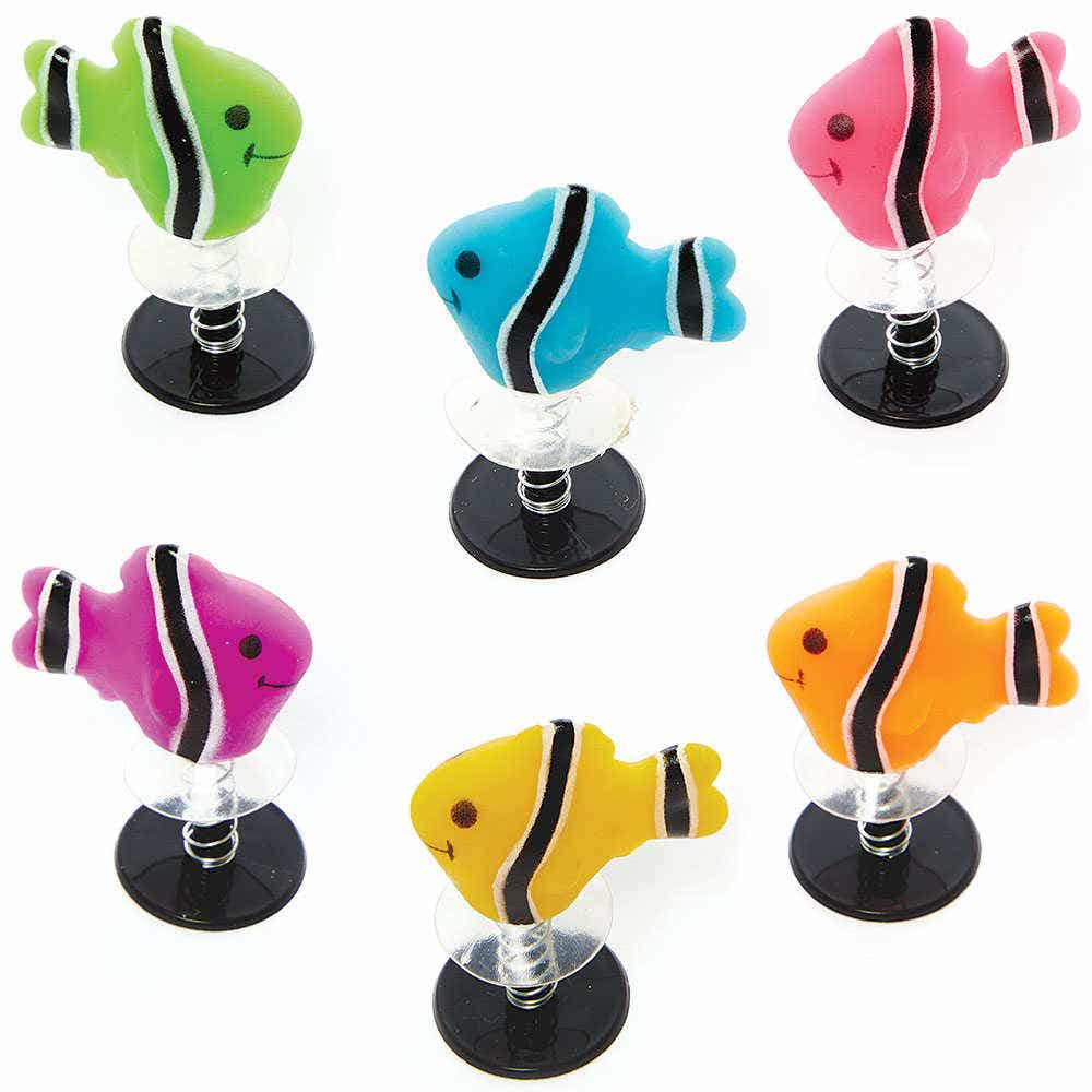 Tropical Fish Jump-Ups (Pack of 6) Pocket Money Toys 6 assorted colours - Orange, Yellow, Green, Blue, Pink & Purple