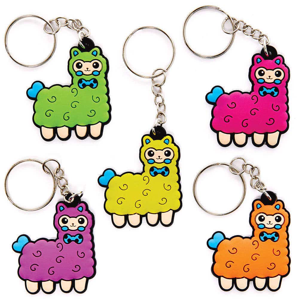 Llama Keyrings (Pack of 10) Pocket Money Toys 5 assorted llama colours - Orange, Yellow, Green, Purple & Pink