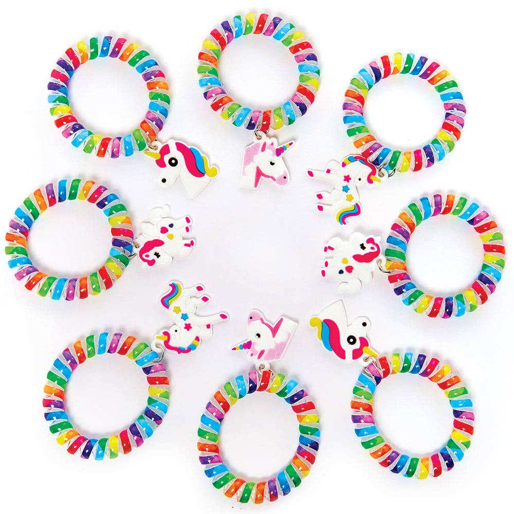 Rainbow Unicorn Wrist Bands (Pack of 8) Small Toys, 4 Assorted Designs, Party Bag Filler/Prizes