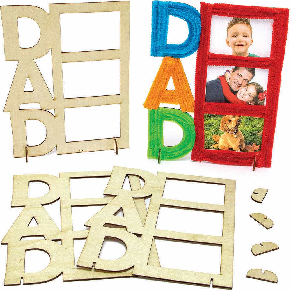 DAD Wooden Photo Frames (Pack of 4) Father's Day Crafts, Decorate & Personalise, 17.5cm x 22cm, Gifts For Dad