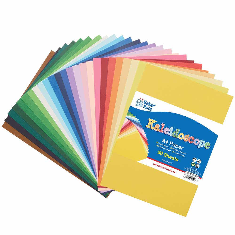 Kaleidoscope of Colours A4 Paper Pack (Pack of 50) 25 Assorted Colours, Great For Arts & Crafts