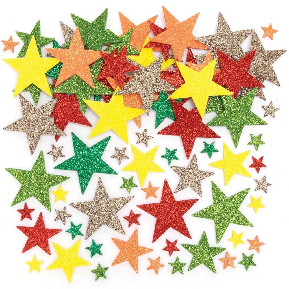 Autumn Colours Glitter Foam Star Stickers (Pack of 198) Stickers 6 colours - Yellow, Orange, Red, Light Green, Dark Green & Brown