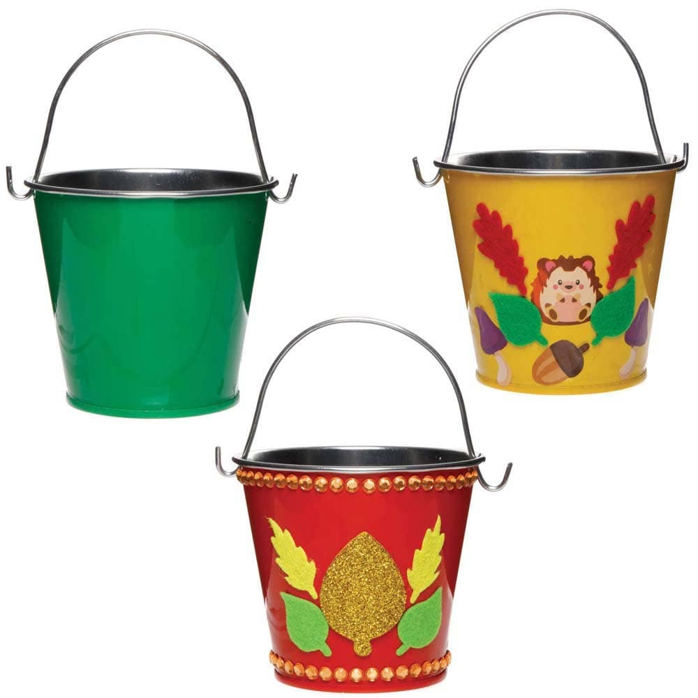 Autumn Mini Tin Buckets (Pack of 5) Art Supplies, Art Materials 5 colours - Orange, Brown, Mustard, Dark Green & Red