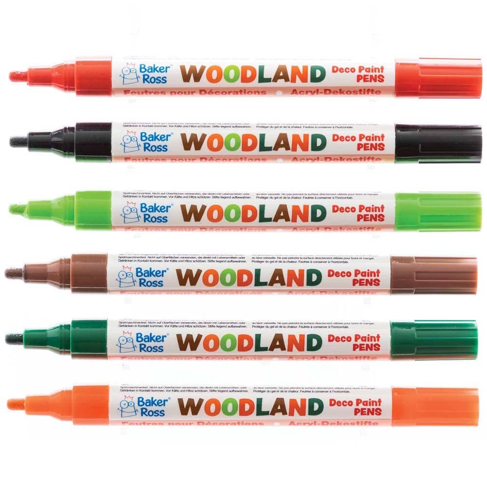 Woodland Multi-Purpose Deco Paint Pens (Pack of 6) Art Supplies, Art Materials 6 woodland colours - Brown, Red, Orange, Dark Green, Light Green & Black