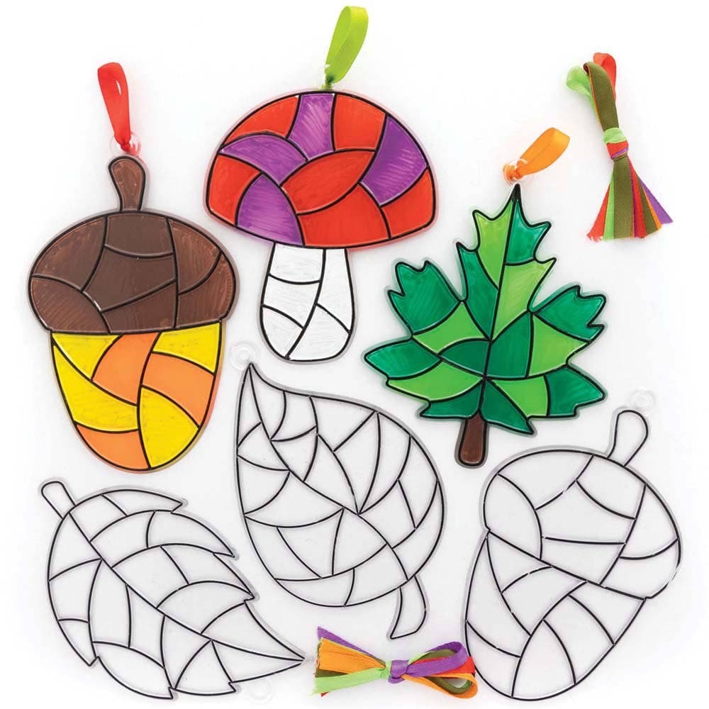 Autumn Suncatchers (Pack of 10) Decoration Craft Kits, 5 Ribbon Colours/10 Designs