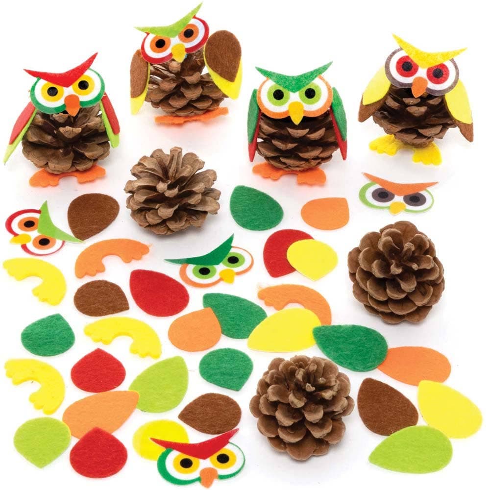 Owl Pine Cone Kits (Pack of 6) Natural Pine Cones & Felt Pieces, 6 Assorted Designs, Crafts For Kids
