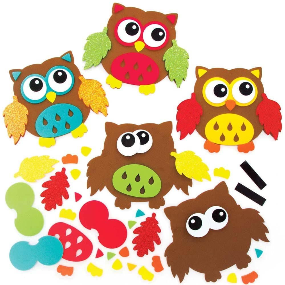 Leafy Owl Foam Mix & Match Magnet Kits (Pack of 8) Art Craft Kits 4 owl colours - Yellow, Teal, Light Green, Red,